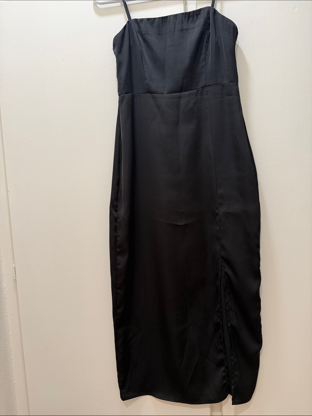 Zara Black Satin Midi Slip Dress with Thin Straps